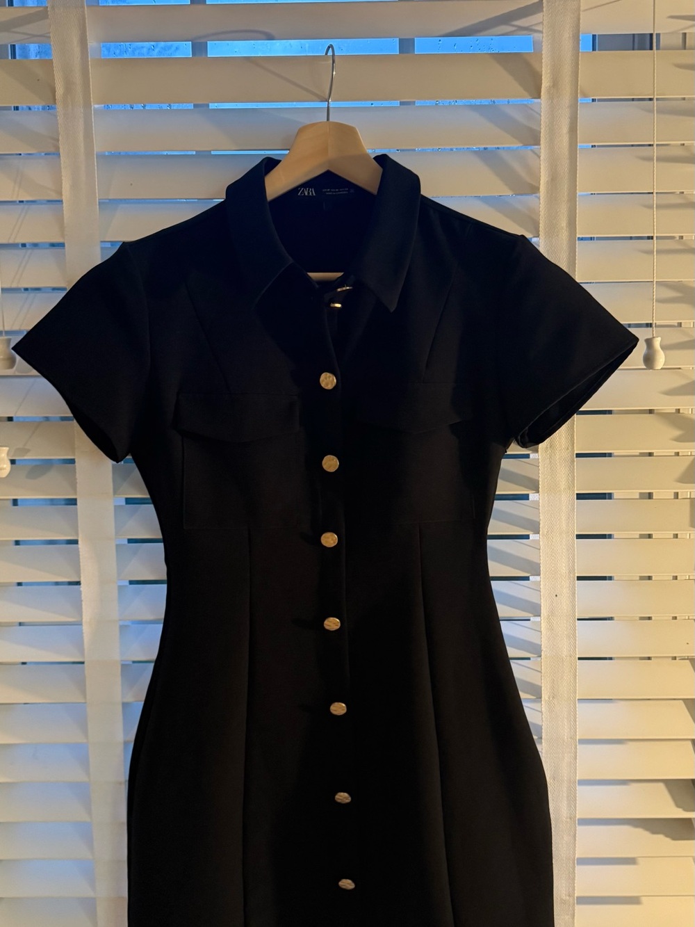 Zara Black Short-Sleeve Button-Front Dress NWT